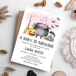 Convites Pink Baby is Brewing Halloween Baby Shower