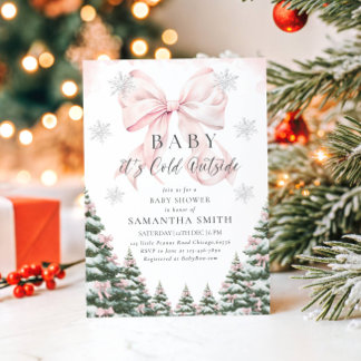Convites Pink Baby It's Cold Outside Bow Girl Baby Shower