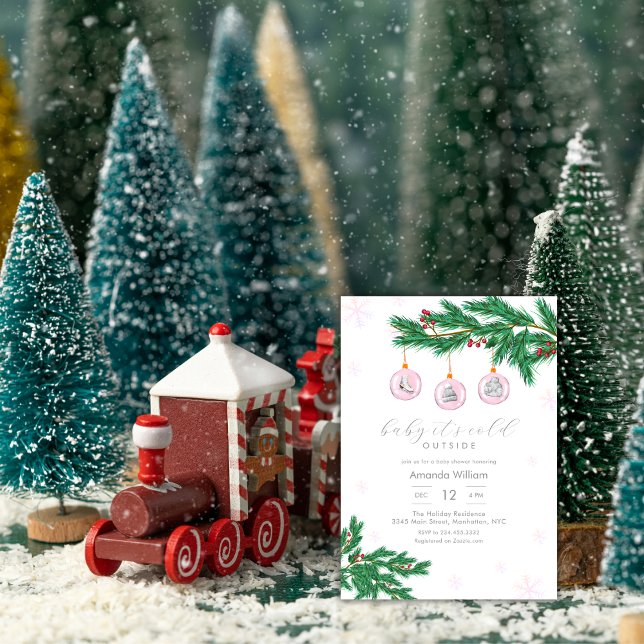 Convites Pink Baby It's Cold Outside Ornaments Baby Shower (Pink Baby It's Cold Outside Ornaments Baby Shower Invitation)