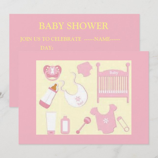 CONVITES PINK BABY STUFF CHÁ DE FRALDAS INVITE (Frente/Verso)
