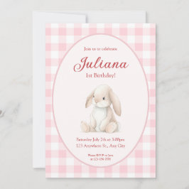 Convites Pink Babys First Birthday Bunny Invitation
