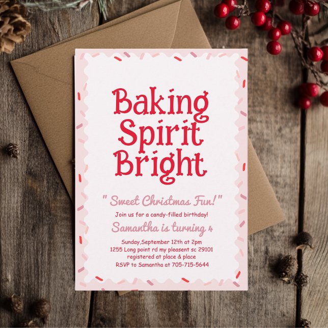 Convites Pink Baking Spirit Bright Christmas Birthday (Criador carregado)