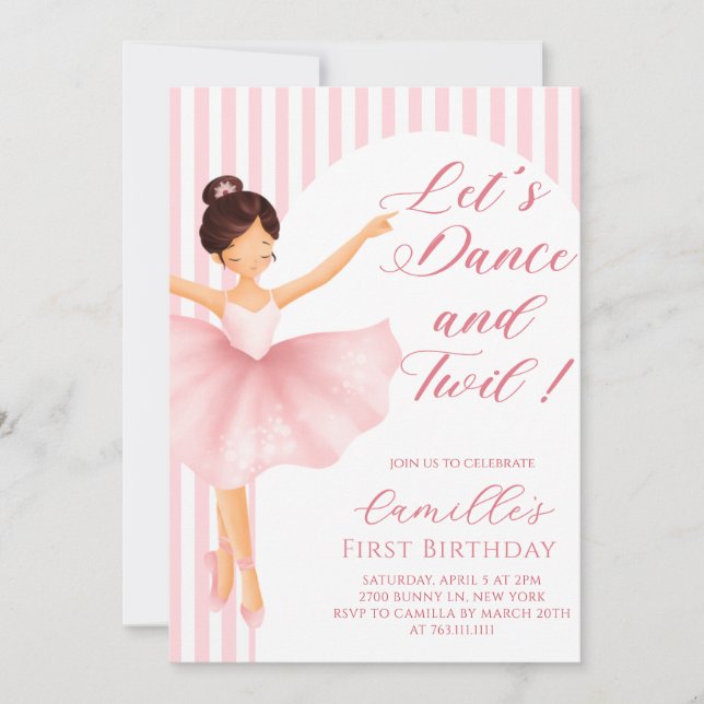 Convites Pink Ballerina Girl birthday Party Invitation (Frente)