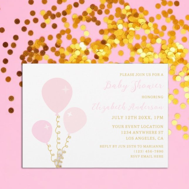 Convites Pink Balloons Girl Baby Shower (Criador carregado)