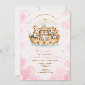 Convites Pink Baptism Noah’s Ark Cloud 