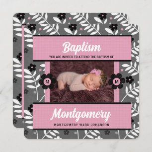 Convites Pink Baptism with Baby Girl's Monogrammed Photo