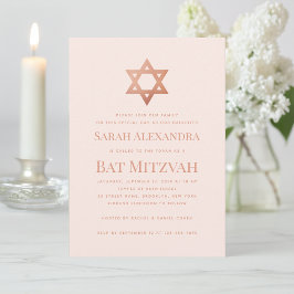 Convites Pink Bat Mitzvah Simple  Rose Gold Star of David 