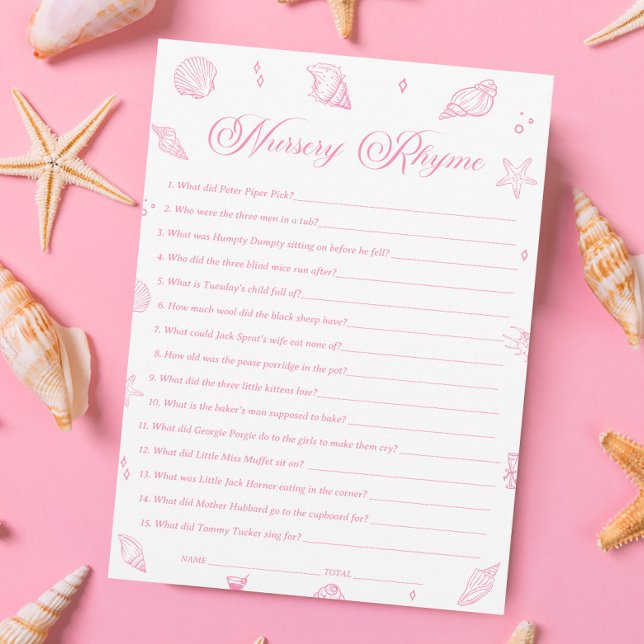 Convites Pink Beach Coastal Baby Shower Nursery Rhyme Game (Criador carregado)