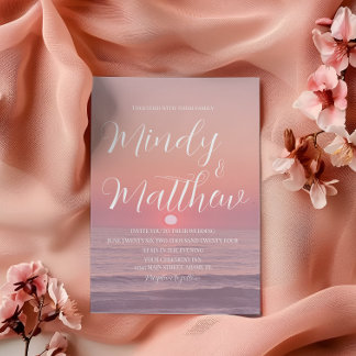 Convites Pink Beach Sunset Destination Wedding Invitation