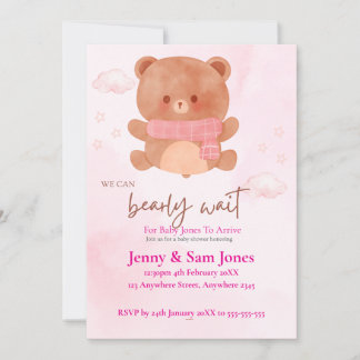 Convites Pink Bear Baby Shower Invitation | Cute & Customis