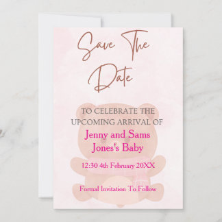 Convites Pink Bear Baby Shower Save the Date Card | Cute &