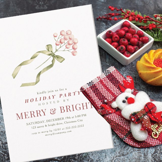 Convites Pink Berries Corporate Christmas Office Council (Pink Berries Corporate Christmas Office Council Invitation Elegant Christmas Charity Gala Family)