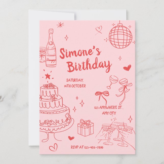 Convites Pink Birthday Party Invite (Frente)