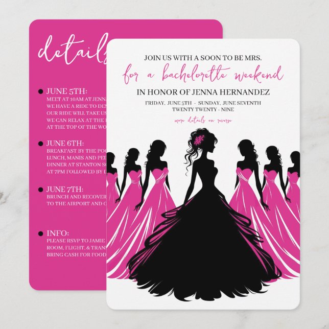 Convites Pink & Black Bachelorette Party (Frente/Verso)