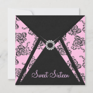 Convites Pink Black Damask Sweet 16 Party