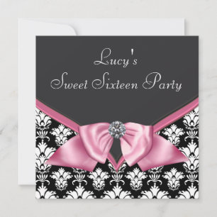 Convites Pink Black Damask Sweet 16 Party