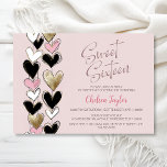 Convites Pink Black Gold Heart Theme Sweet 16 Birthday<br><div class="desc">Invite your friends and loved ones to celebrate your daughter’s 16th birthday with this pink,  black and gold heart-themed invitation. A variety of paper types and corner styles are available for your unique invitations,  along with the option to download if you prefer a digital format.</div>