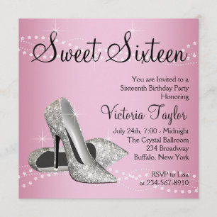 Convites Pink Black High Heels Doce Festa 16