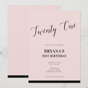 Convites Pink & Black Modern Minimal Script 21 Vinte e Um