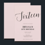 Convites Pink & Black Modern Minimal Script Sweet 16<br><div class="desc">Personalize da maneira que quiser.

 Você também pode adicionar uma foto na frente ou atrás.</div>