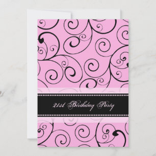 Convites Pink Black Swirls 21st Birthday Party Invitations