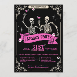 Convites Pink & Black Vintage Retro Skeleton Wedding