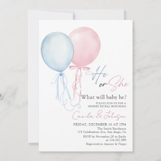 Convites Pink Blue Balloons Gender Reveal Invitation