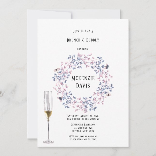 Convites Pink Blue Christmas Berries Bridesmaids Luncheids (Frente)