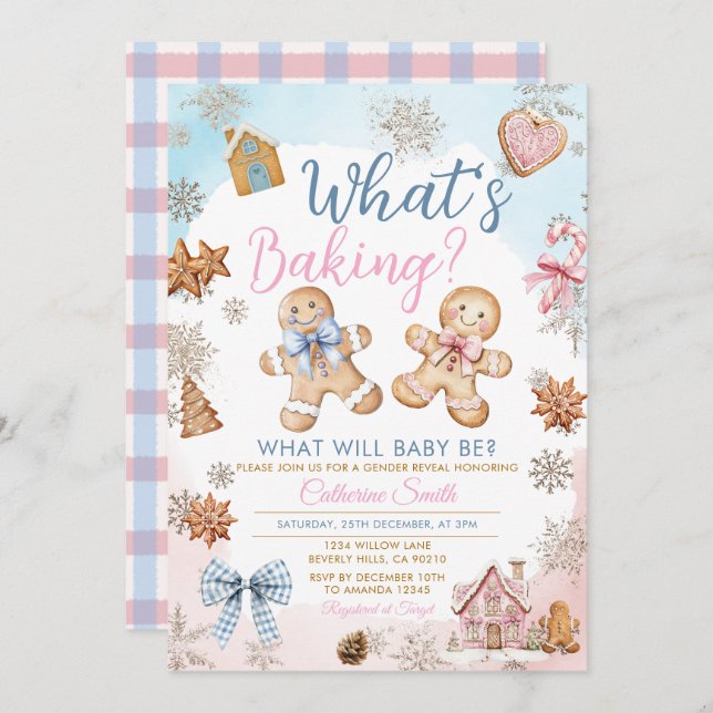 Convites Pink Blue Gingerbread Gender Reveal (Frente/Verso)