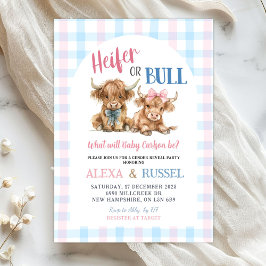 Convites Pink Blue Heifer Bull Gender Reveal Invitation