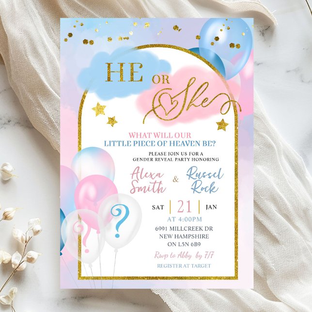 Convites Pink Blue Little Piece of Heaven Gender Reveal (Criador carregado)