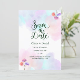 Convites Pink Blue Watercolor Casamento Salva a Data