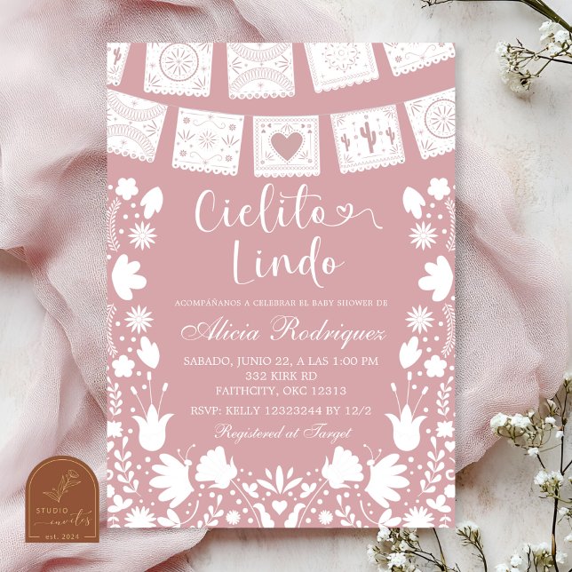 Convites Pink Blush Boho Talavera Mexican Baby Shower  (Criador carregado)
