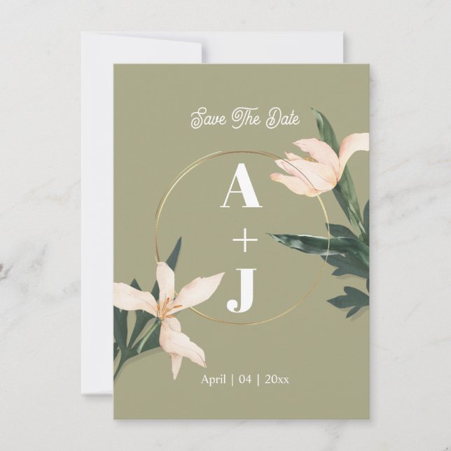 Convites Pink blush floral Circle save the date card (Frente)
