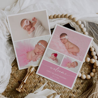 Convites Pink Blush Welcome Baby Photo Announcement Card