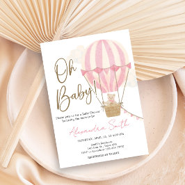 Convites Pink Boho Bear Baby Shower 