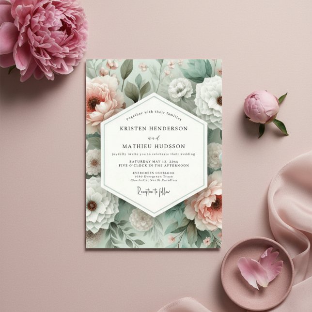 Convites Pink Botanical Bloom Wedding (Criador carregado)