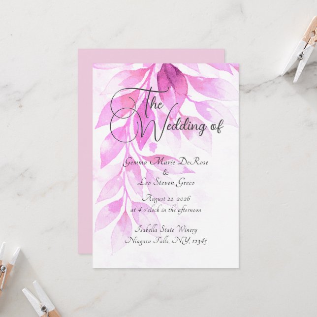 Convites Pink Botanical Wedding Invitation (Frente/Verso In Situ)