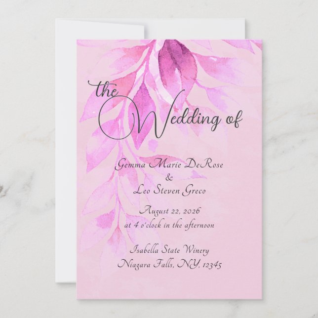 Convites Pink Botanical Wedding Invitation (Frente)