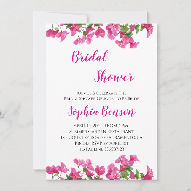 Convites Pink Bougainvillea Floral Bridal Shower Invitation (Frente)