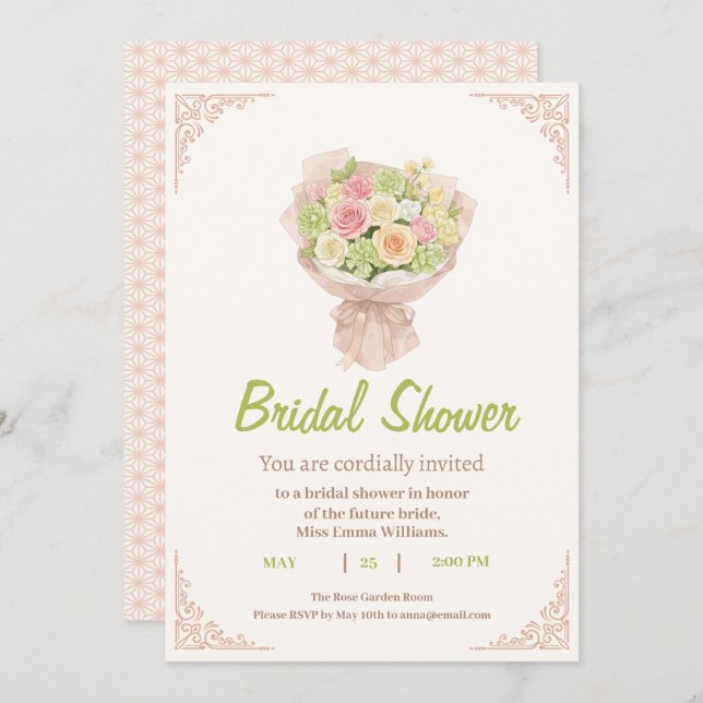 Convites pink bouquet Bridal Shower Invite – Japanese  (Frente/Verso)