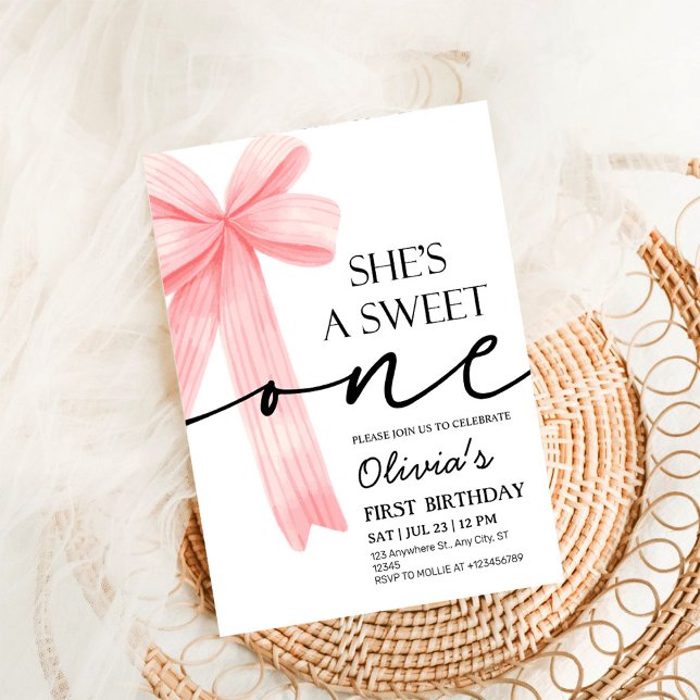 Convites Pink Bow 1st Birthday (Criador carregado)