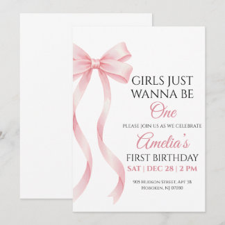 Convites Pink Bow 1st Birthday Invitation for Baby Girl