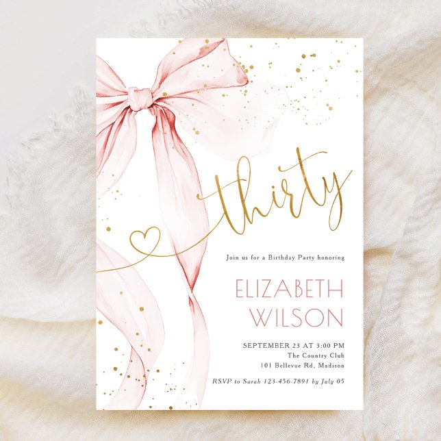 Convites Pink Bow 30th Birthday Invitation (Criador carregado)