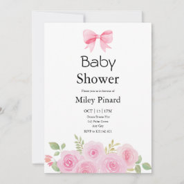 Convites Pink Bow and Floral Baby Shower Invitation