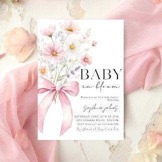 Convites Pink Bow Baby in Bloom Girl Baby Shower