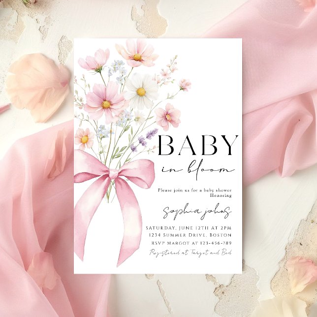 Convites Pink Bow Baby in Bloom Girl Baby Shower (Criador carregado)
