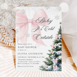 Convites Pink Bow Baby It's Cold Outside Baby Shower