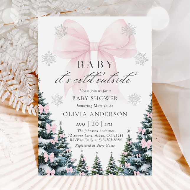 Convites Pink Bow Baby It's Cold Outside Baby Shower  (Criador carregado)
