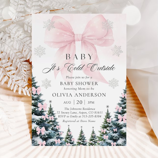 Convites Pink Bow Baby It's Cold Outside Baby Shower  (Criador carregado)